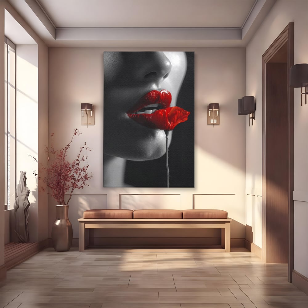 Tablou canvas cu tablou canvas cu buze si mac, fara rama, pe sasiu de lemn